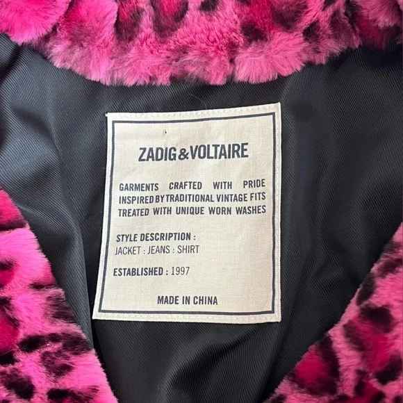 Zadig & Voltaire Pink Leopard Faux Fur Coat XS - Picture 8 of 10